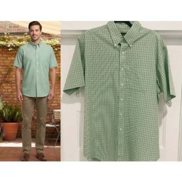 Brooks Brothers 100% Cotton Green/Blue Check Non-Iron Button Up Shirt, Large - Picture 2 of 8